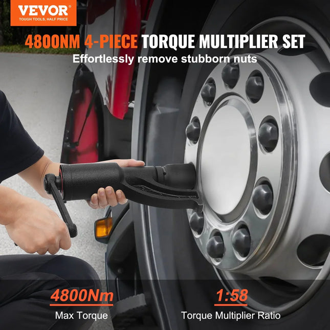VEVOR Torque Multiplier, Heavy Duty Torque Multiplier Wrench Set, 1 Inch Drive Lug Nut Wrench Torque Multiplier, 1:58 4800N.m Lug Nut Remover, with 4 Sockets and Storage Case for Truck Trailer RV - MBXGadgets