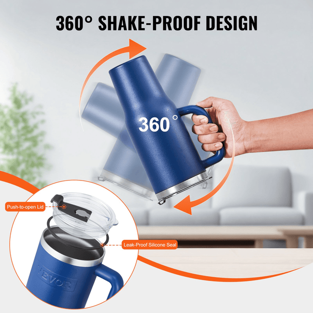 40 oz Insulated Water Bottle Stainless Steel Coffee Cup Handheld Blue - MBXGadgets