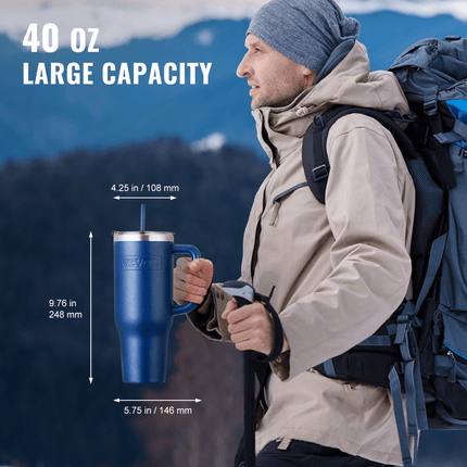 40 oz Insulated Water Bottle Stainless Steel Coffee Cup Handheld Blue - MBXGadgets