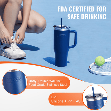 40 oz Insulated Water Bottle Stainless Steel Coffee Cup Handheld Blue - MBXGadgets