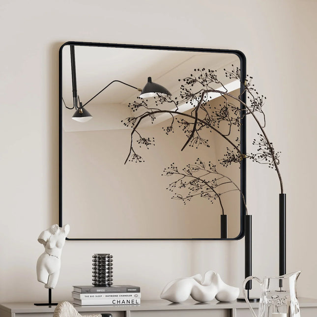 Wall Mirror 36x36 Inch Square Mirror Metal Framed Mirror Square Vanity Mirror Dressing Mirror, for Bathroom, Living Room, Bedroom Wall Decor, Black - MBXGadgets
