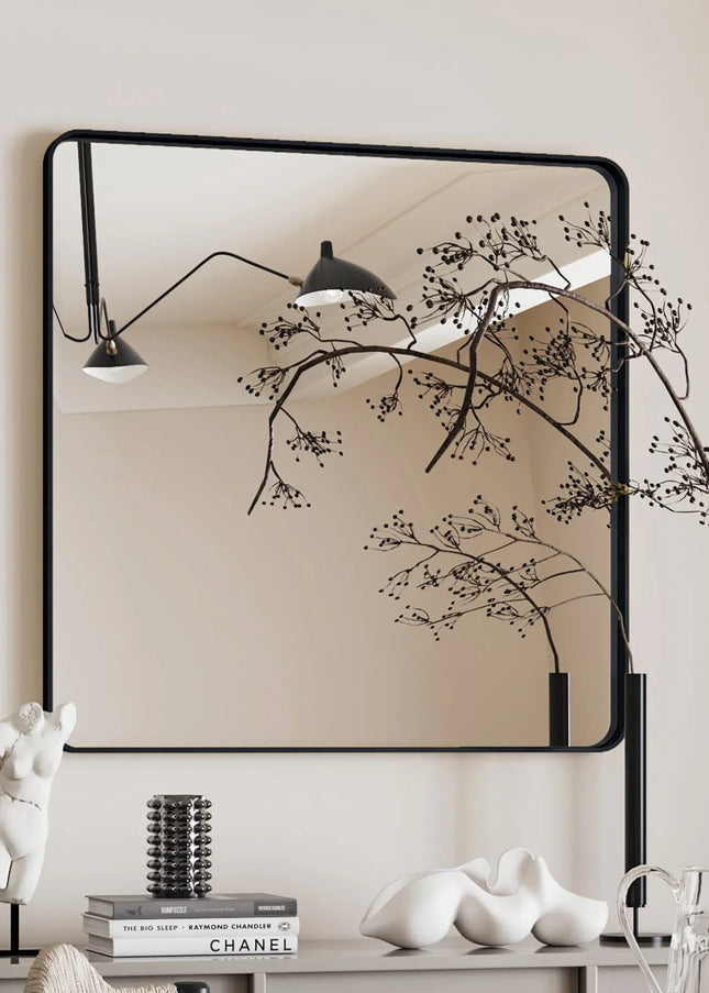 Wall Mirror 36x36 Inch Square Mirror Metal Framed Mirror Square Vanity Mirror Dressing Mirror, for Bathroom, Living Room, Bedroom Wall Decor, Black - MBXGadgets