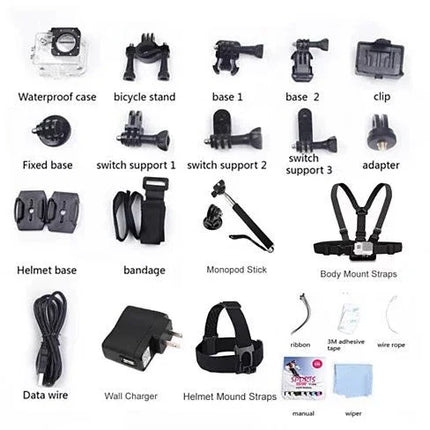 All PRO Action Sports Camera With 1080P HD And WiFi 18 PCS Of Accessory Included - MBXGadgets